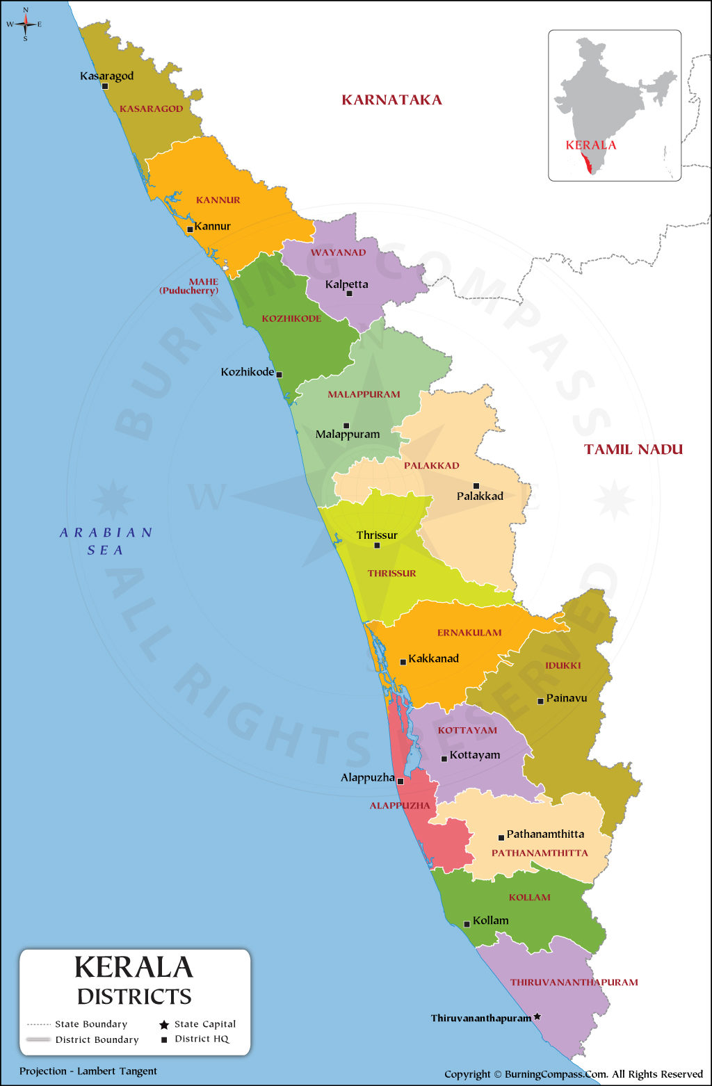 Karnataka And Kerala Map District Map Of Kerala Kerala District Map